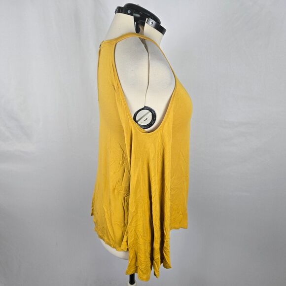 Forever 21 Blouse Women's 0X Yellow Long Sleeve Cold Shoulder Key Hole Back - Picture 13 of 16